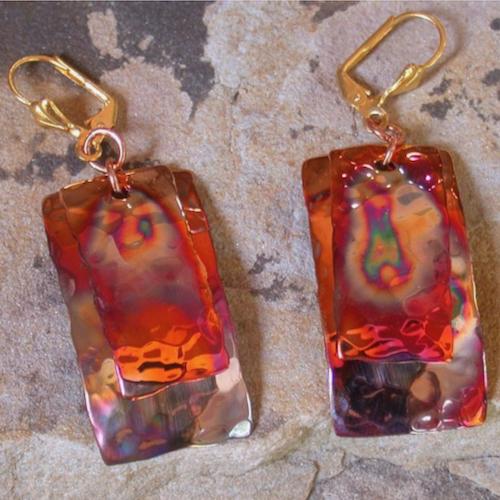 Click to view detail for EC-179 Earrings Hammered Copper Iridescent Dangles $162